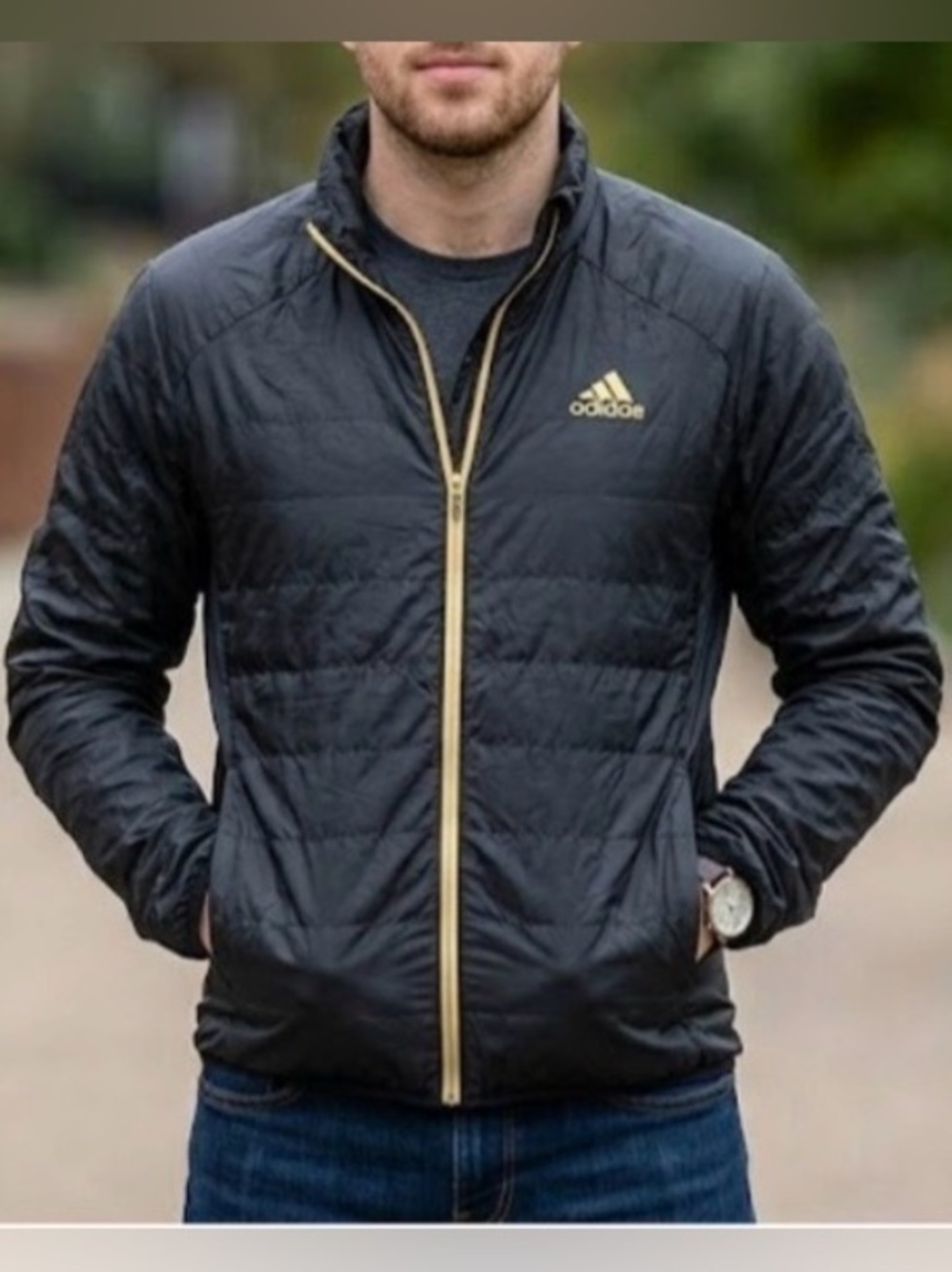 Adidas Jacket Coat Black With Yellow Logo Size XL Fall Spring